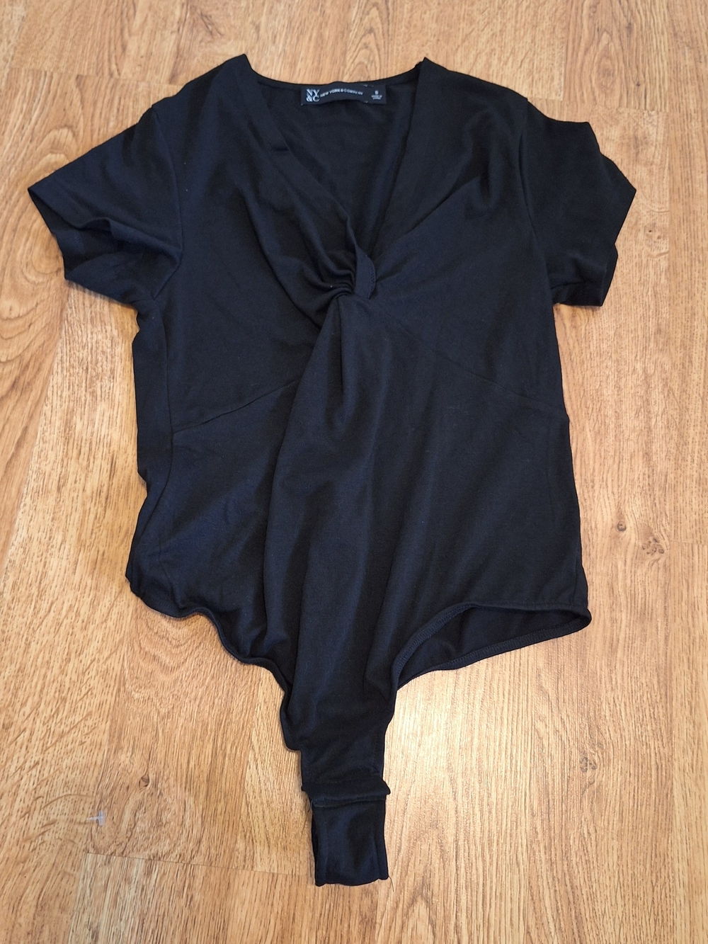 NYC Black Knot-Front Bodysuit Top